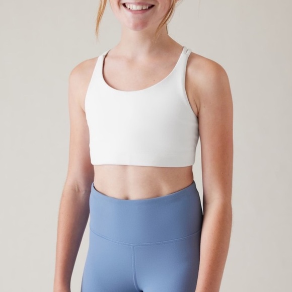 Athleta Girl Upbeat 2.0 White Strappy Back Yoga Gym Sports Bra Size Medium 8-10 - Picture 2 of 8